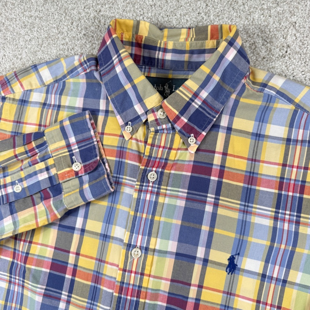 Ralph Lauren Button Down Shirt Mens Medium Multicolor Plaid Classic Fit Pony